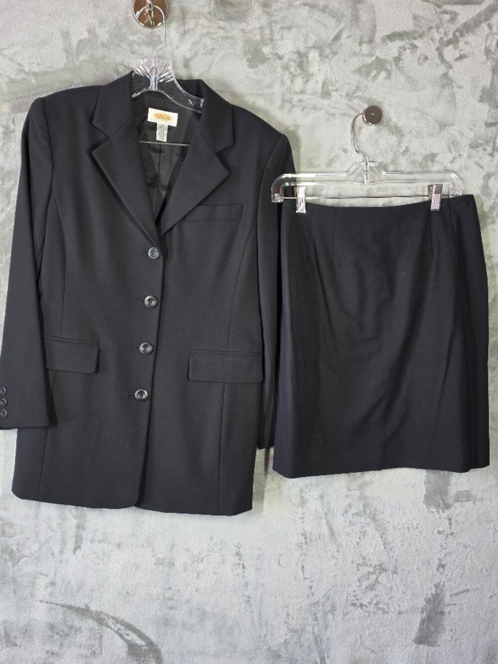 Talbots Black Wool Skirt Suit Blazer Sz 6 Skirt Sz 8